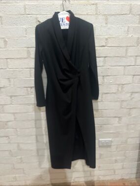 Black Long-Sleeve Draped Wrap Dress